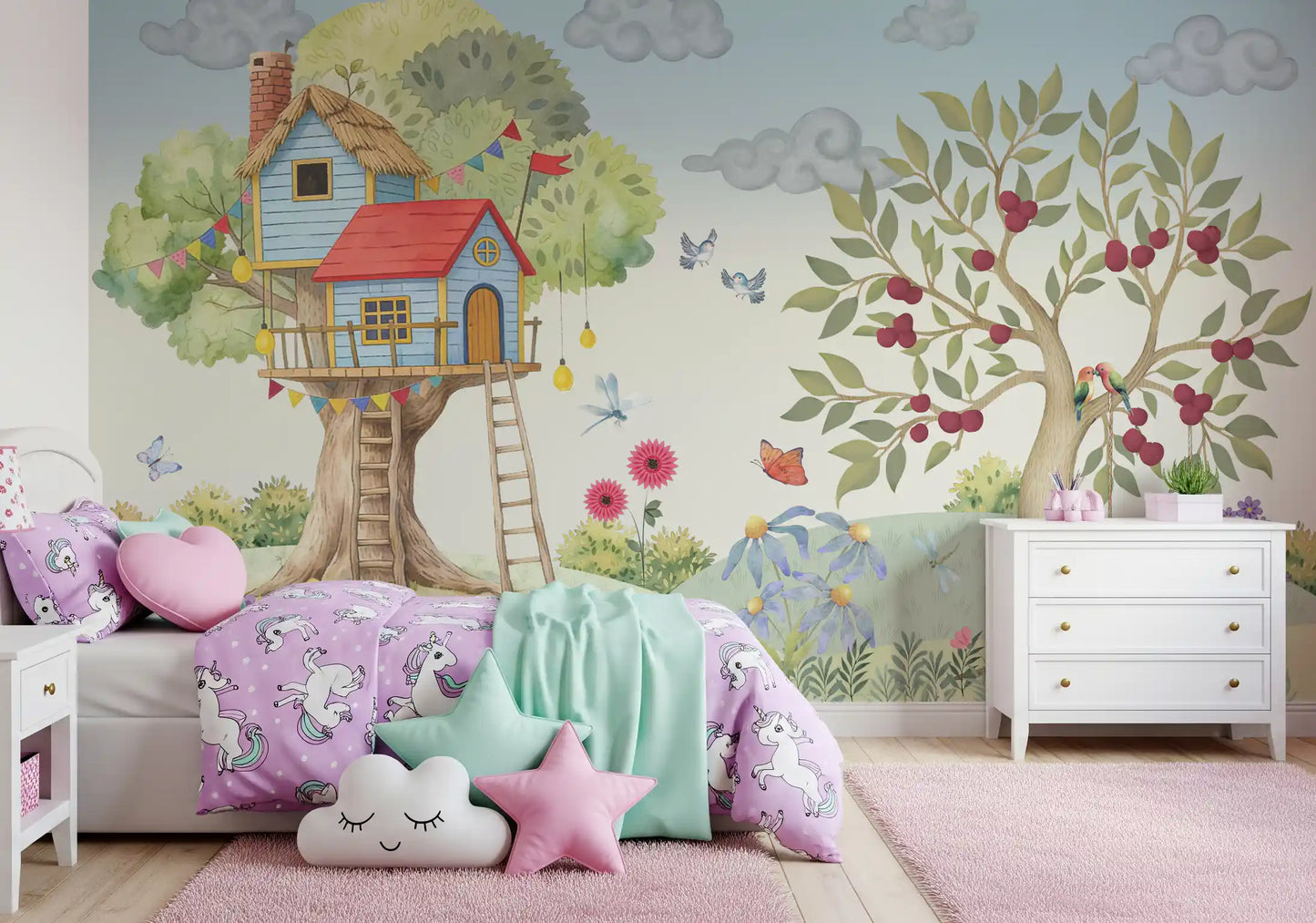 Whimsical Treehouse Garden Adventure Wall Mural