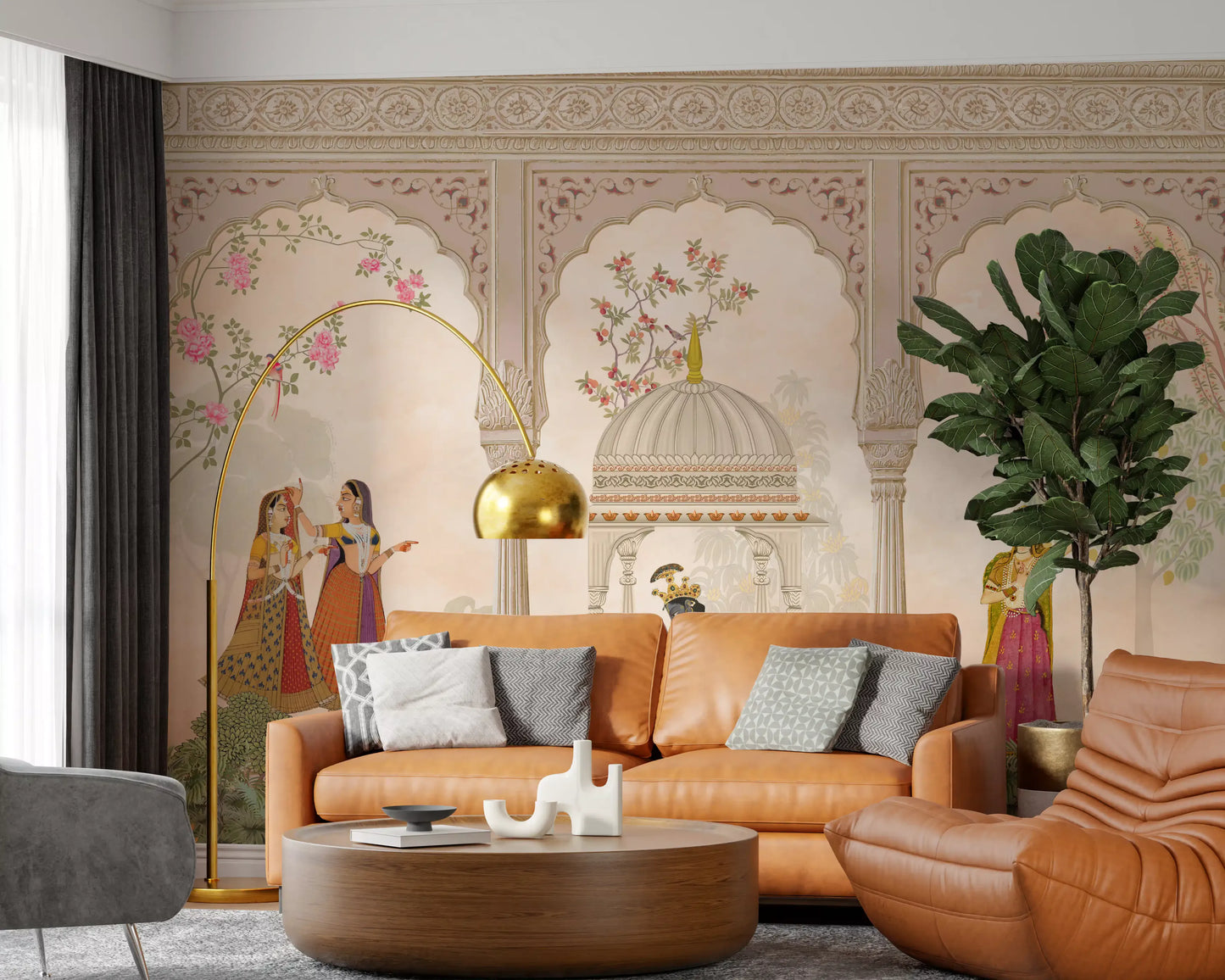 Krishna and Gopis Traditional Indian Court Scene Wall Mural