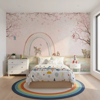 Whimsical Forest Friends with Soft Rainbow Wall Mural