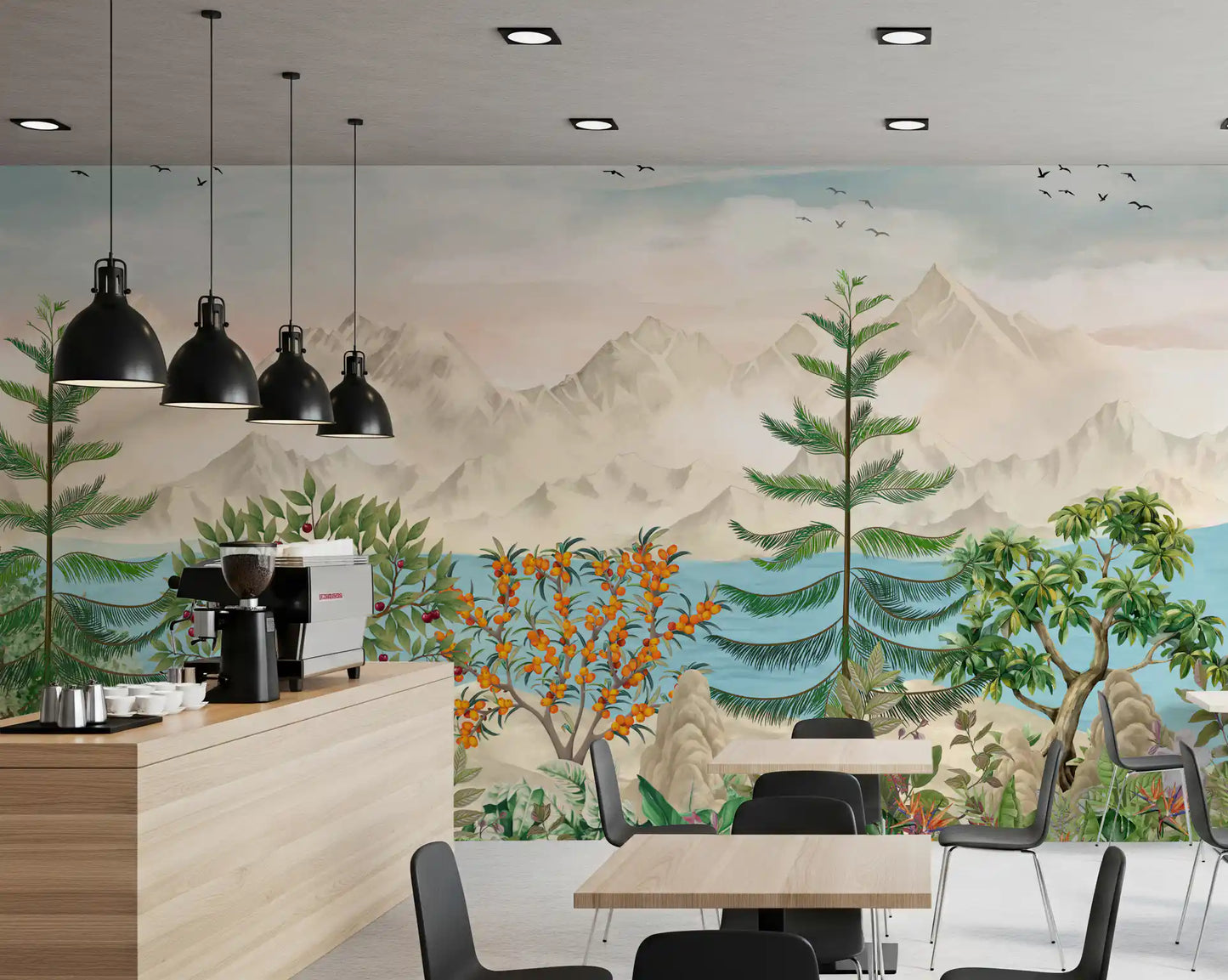 Serene Mountain Orchard Vista Wall Mural