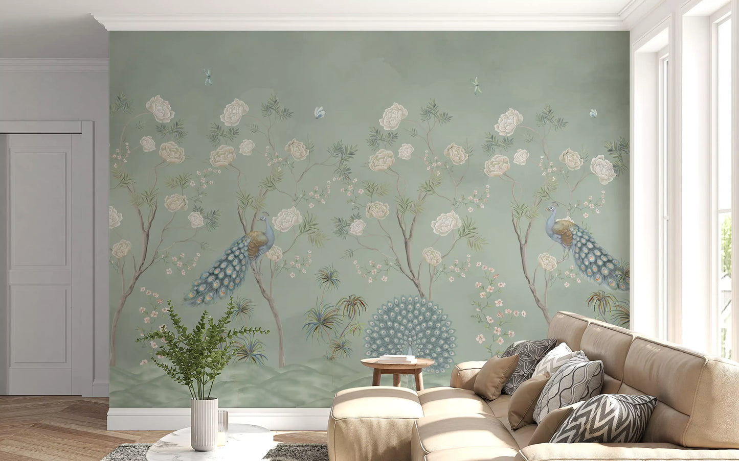 Sage Garden Peacock Scene Wall Mural