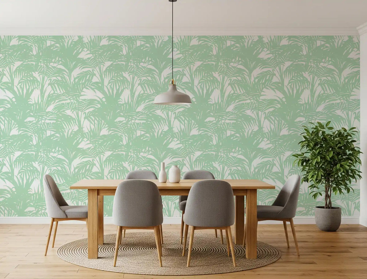 Dining room leafed with the sage jungle wallpaper GD12211