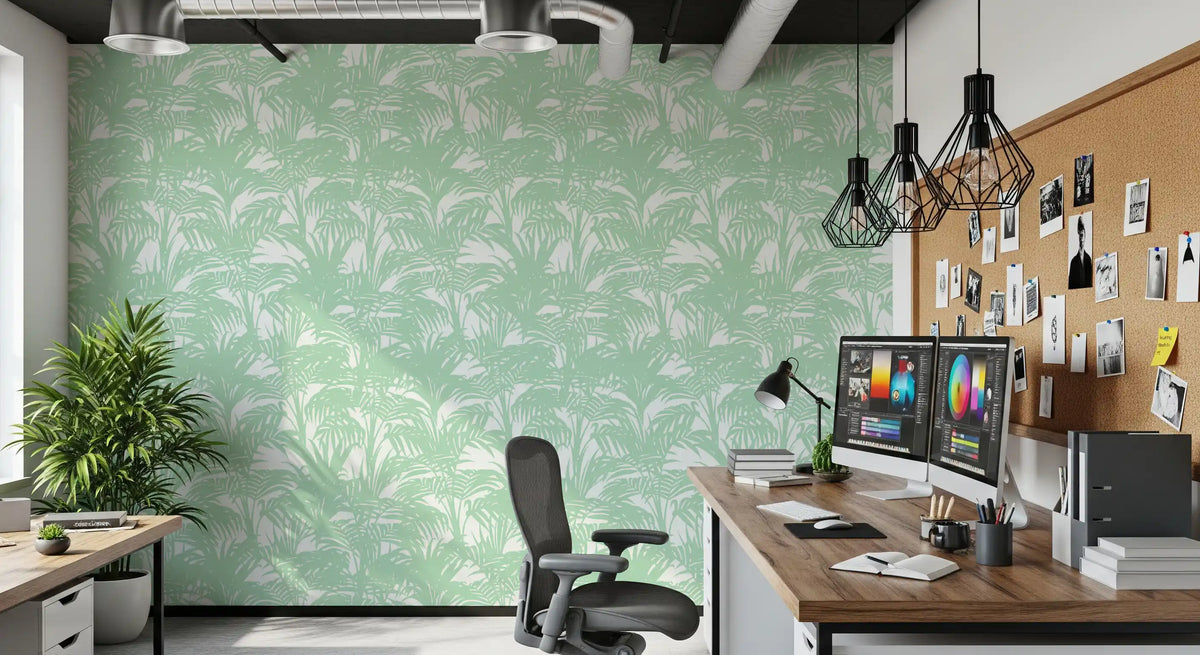 Airy spacing keeps the sage jungle wallpaper light GD12211