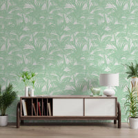 Green ground holds the white leaves on this wallpaper GD12211