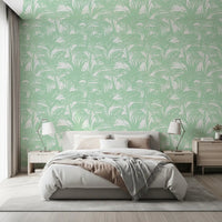 Bedroom greened over by the minimalist jungle wallpaper GD12211
