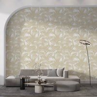 Understated palms dress a living room, Minimalist Frond Pattern wallpaper. GD12212