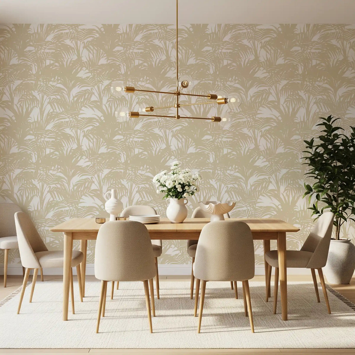 Feathery leaf shapes suit a dining room, Tropical Frond Pattern wallpaper. GD12212