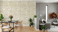 Botanical fronds fill a dining room, Minimalist Tropical Frond wallpaper. GD12212