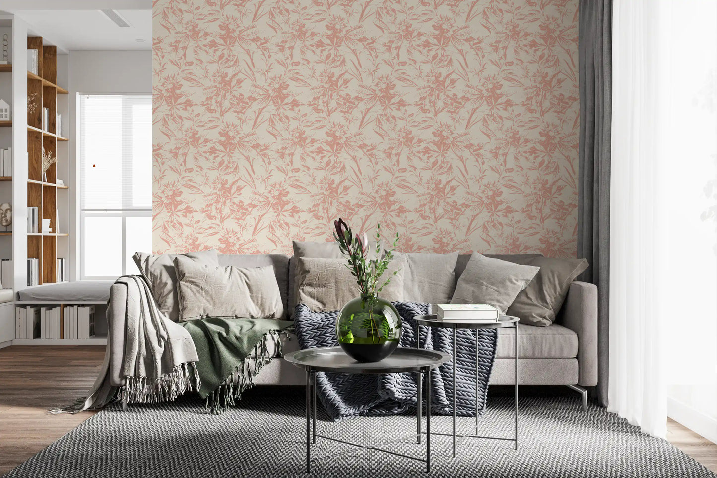Soft Blush Botanical Sketch Wallpaper⁠