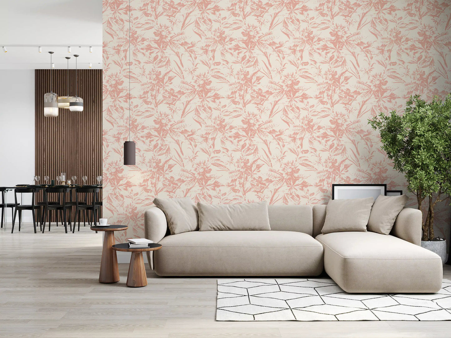 Soft Blush Botanical Sketch Wallpaper⁠