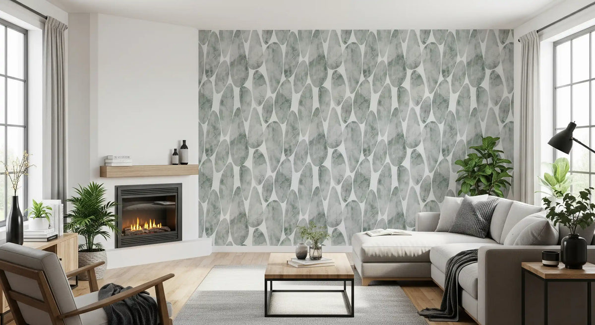 Stony sage shapes meet a living room, Muted Sage Texture wallpaper. GD12219