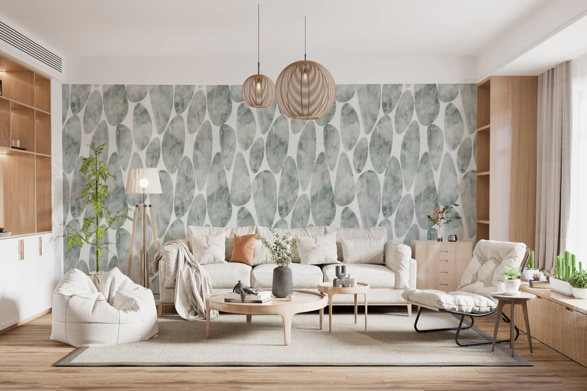 Veined grey-green shapes build the Muted Sage Pebbled Texture wallpaper. GD12219
