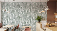Hushed green layers warm a dining - cafe area Sage Pebbled wallpaper. GD12219