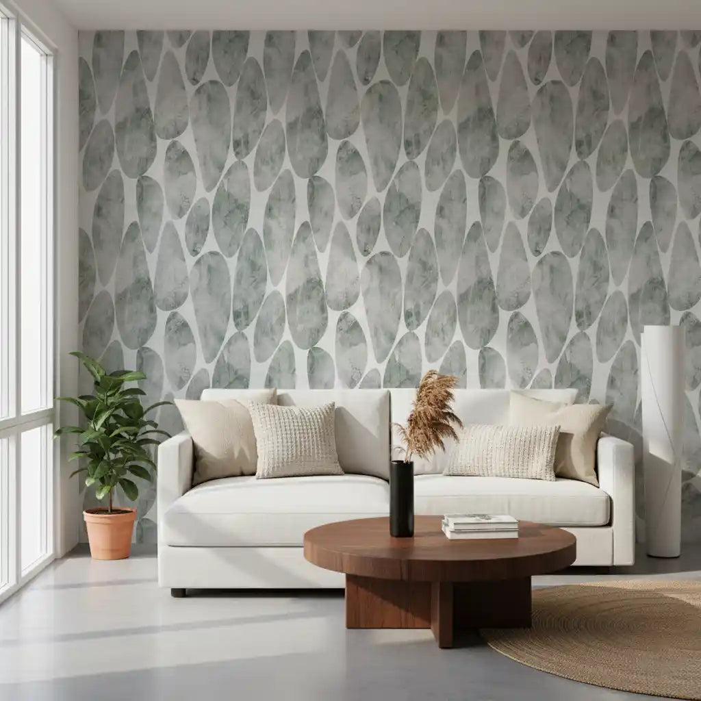 Feathered edges blur the Muted Sage Pebbled Texture wallpaper. GD12219
