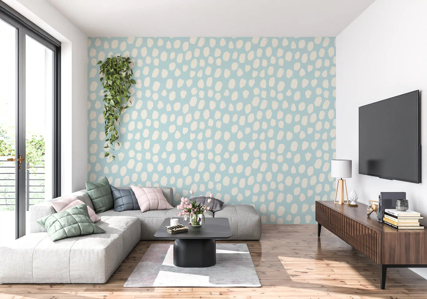 Soft Blue and Cream Dotted Texture Wallpaper⁠