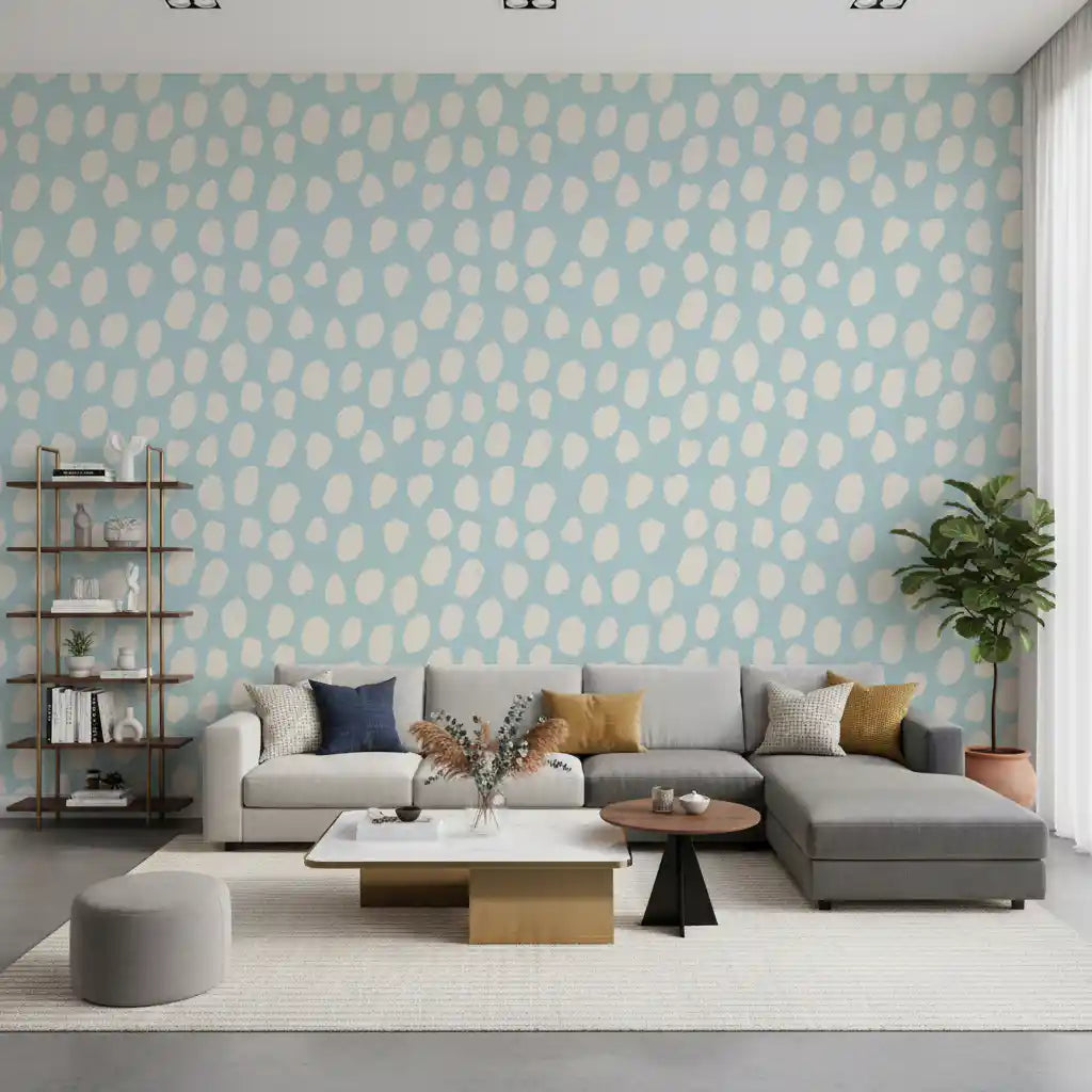 Living room speckled with the blue and cream dotted wallpaper GD12222