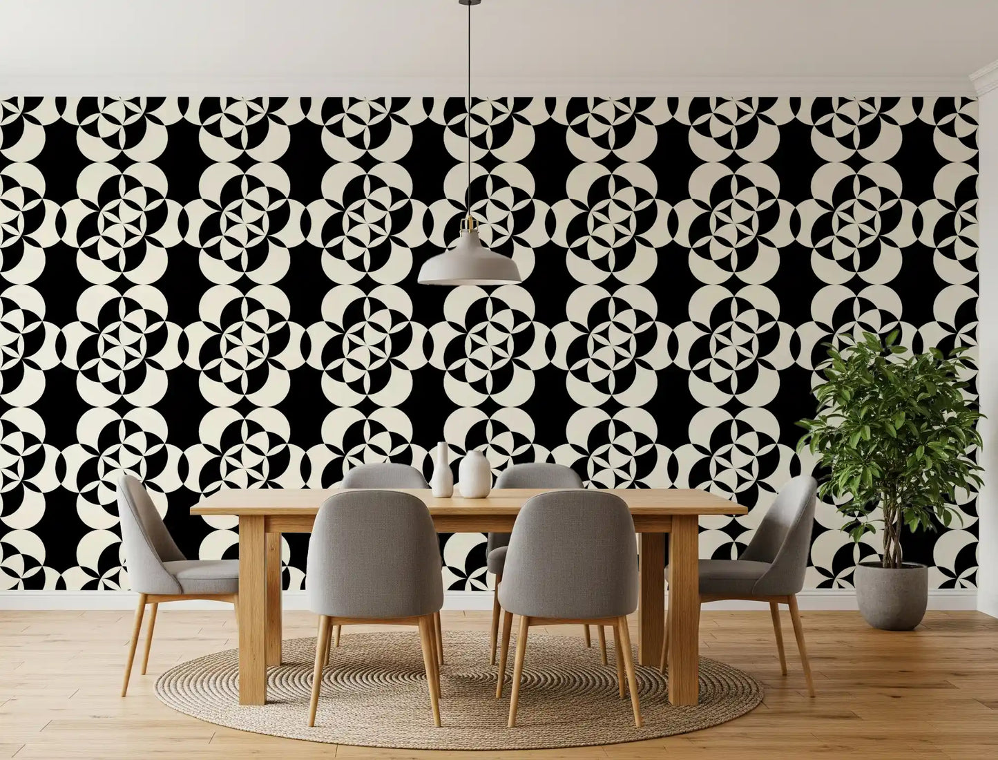 Graphic Circular Grid Monotone Decor Wallpaper⁠