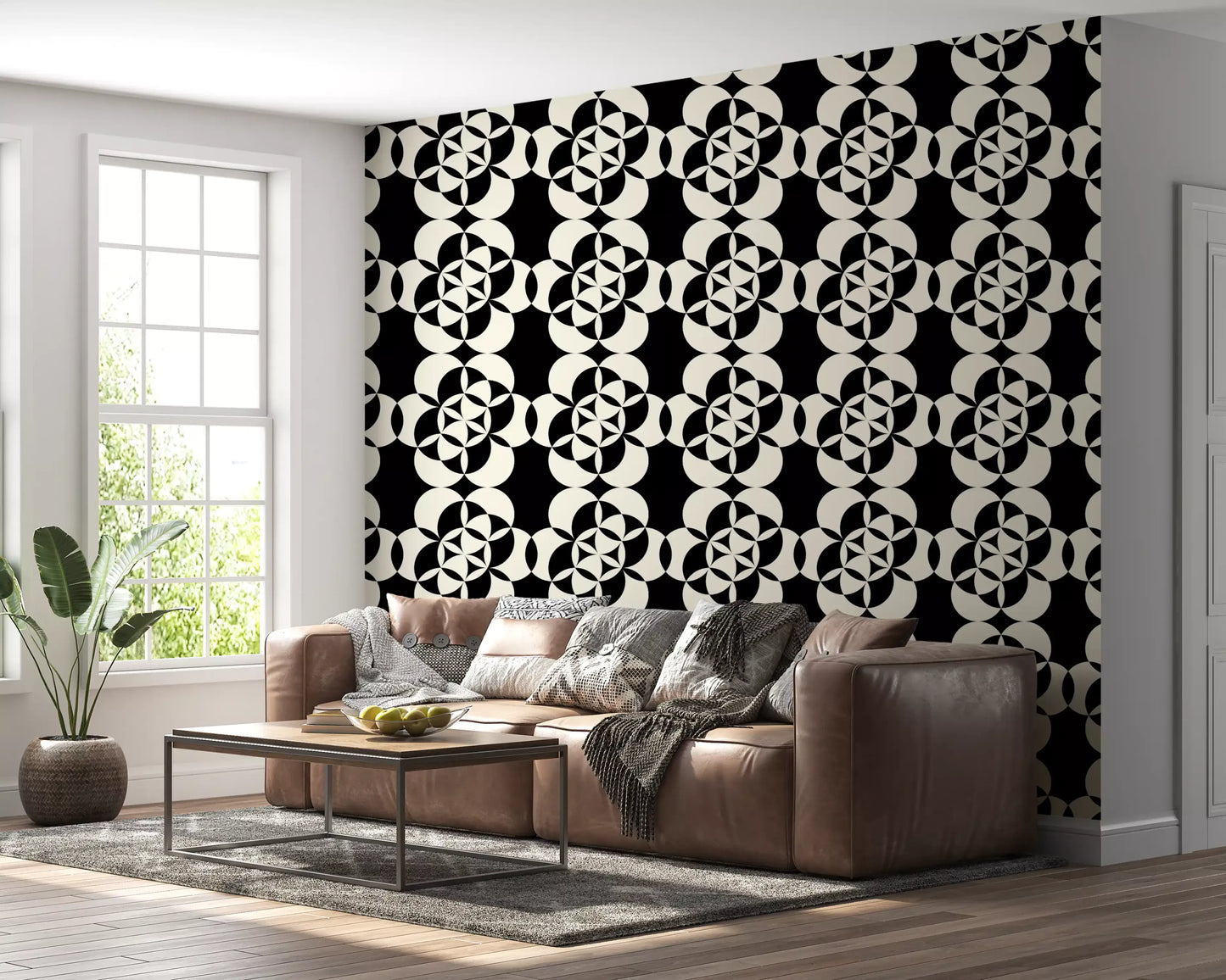 Graphic Circular Grid Monotone Decor Wallpaper⁠