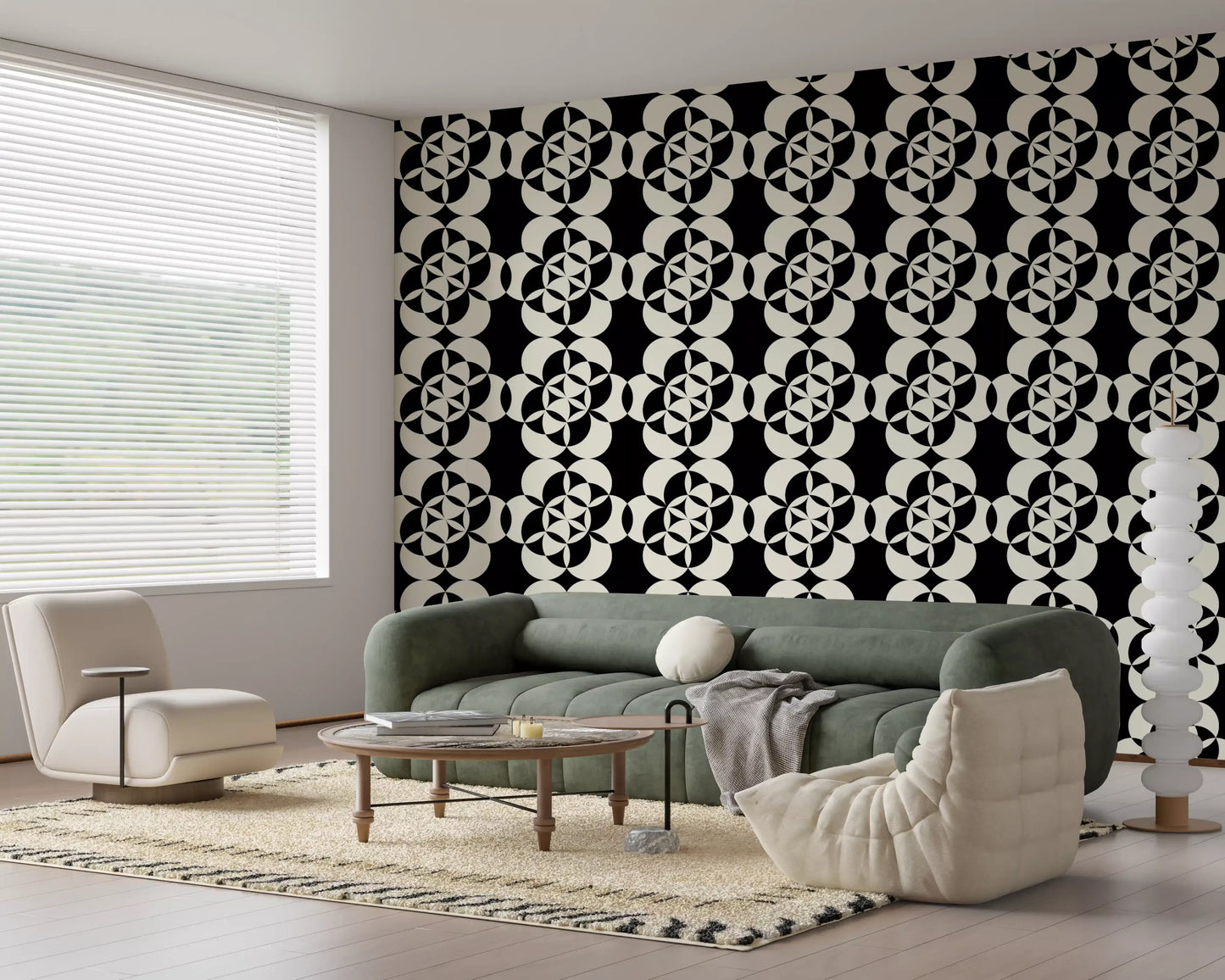 Graphic Circular Grid Monotone Decor Wallpaper⁠