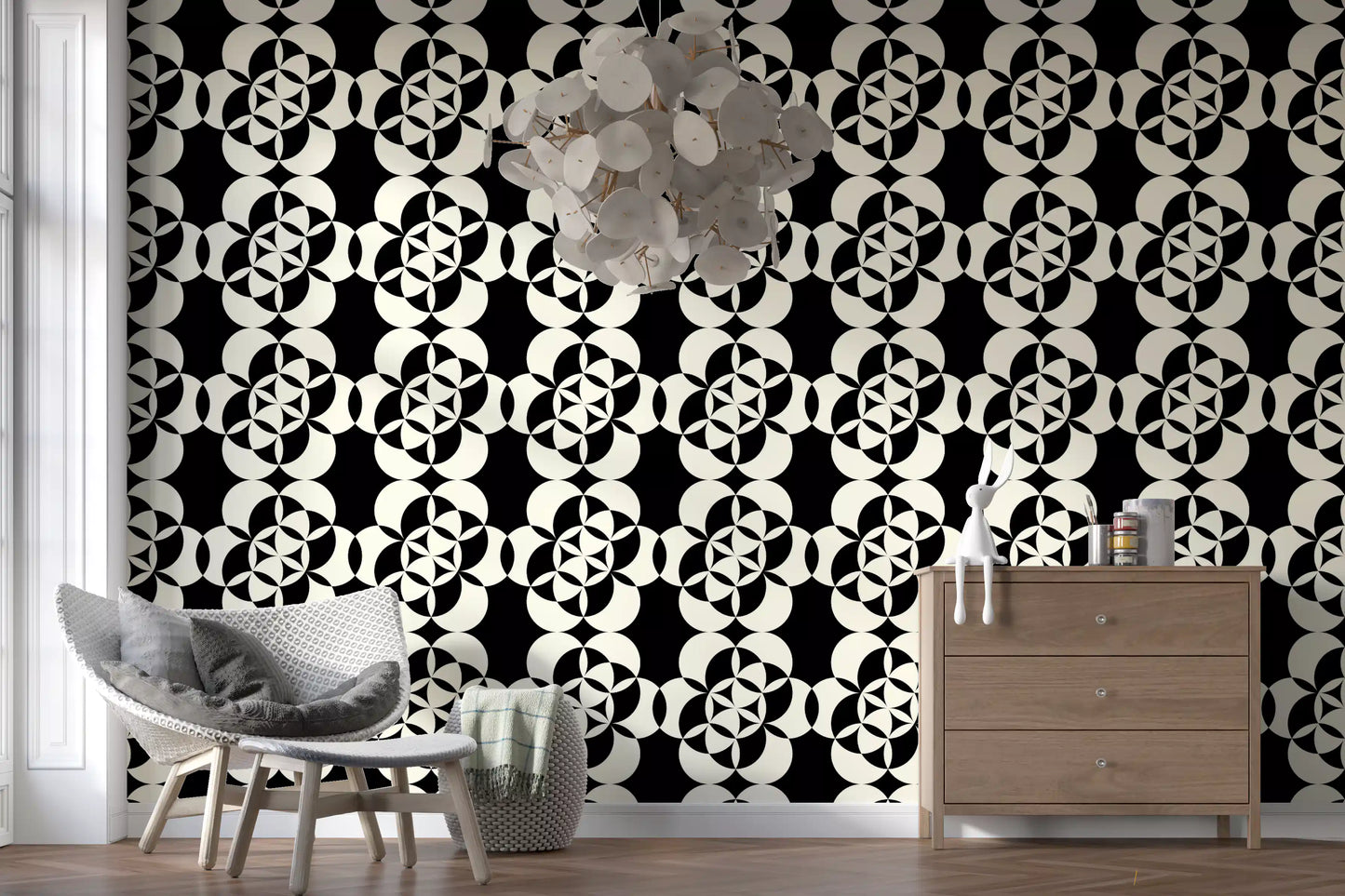 Graphic Circular Grid Monotone Decor Wallpaper⁠