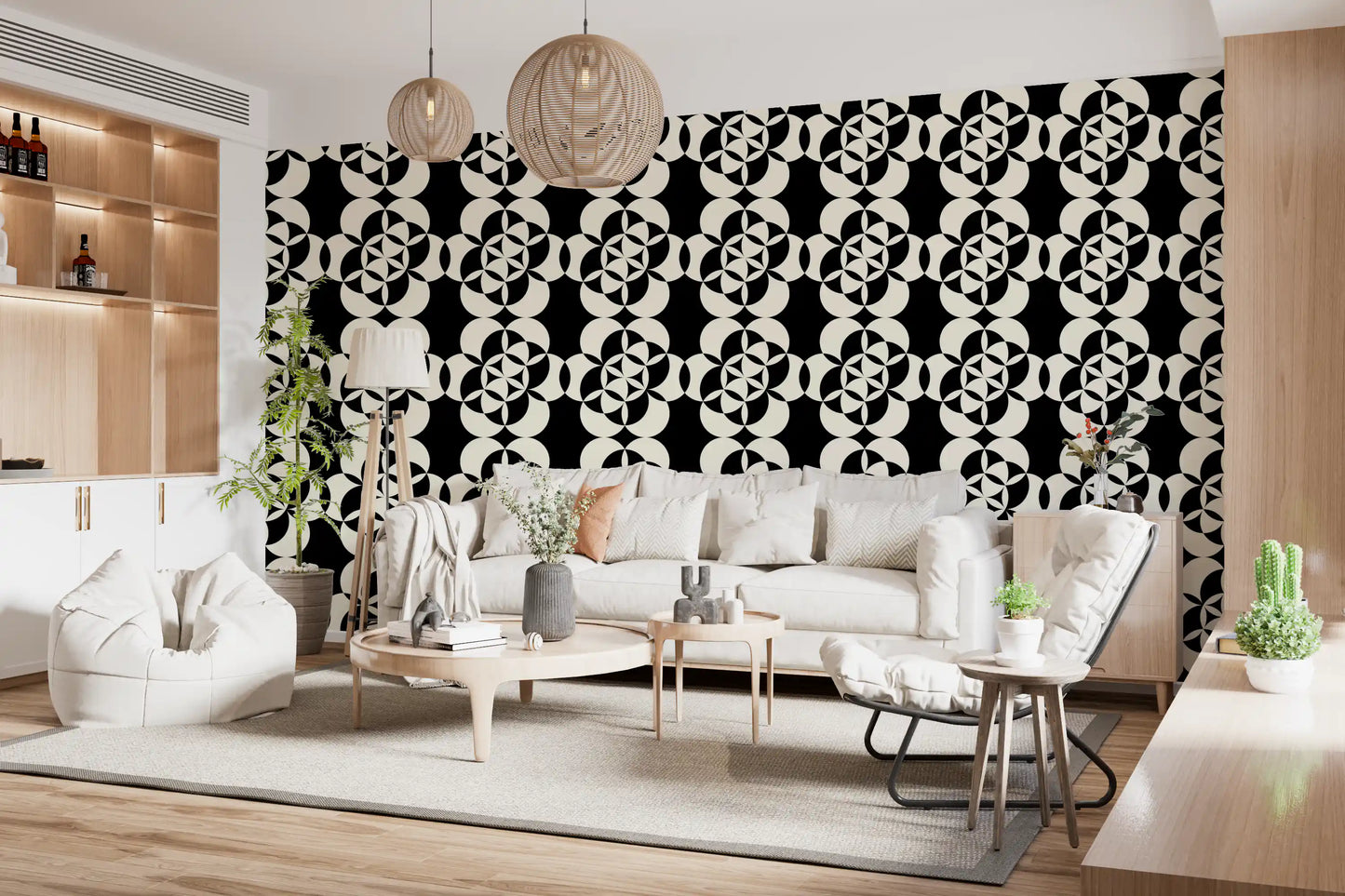 Graphic Circular Grid Monotone Decor Wallpaper⁠