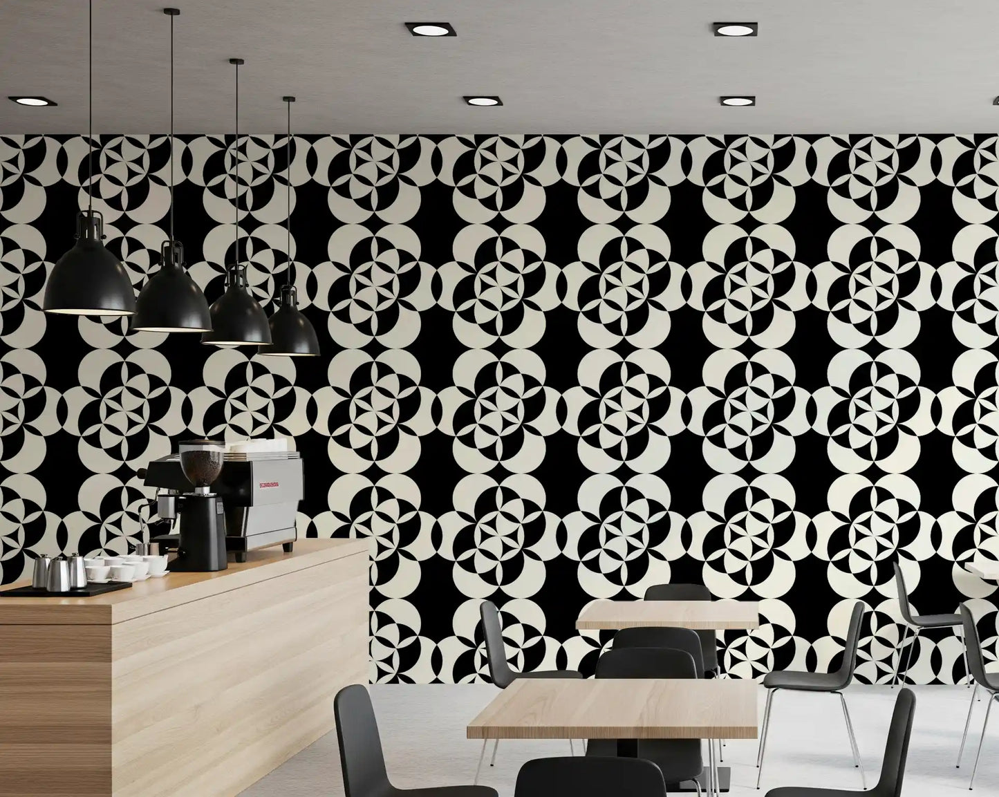 Graphic Circular Grid Monotone Decor Wallpaper⁠