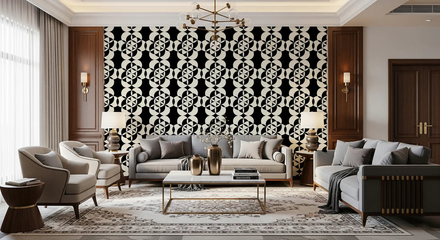 Graphic Circular Grid Monotone Decor Wallpaper⁠