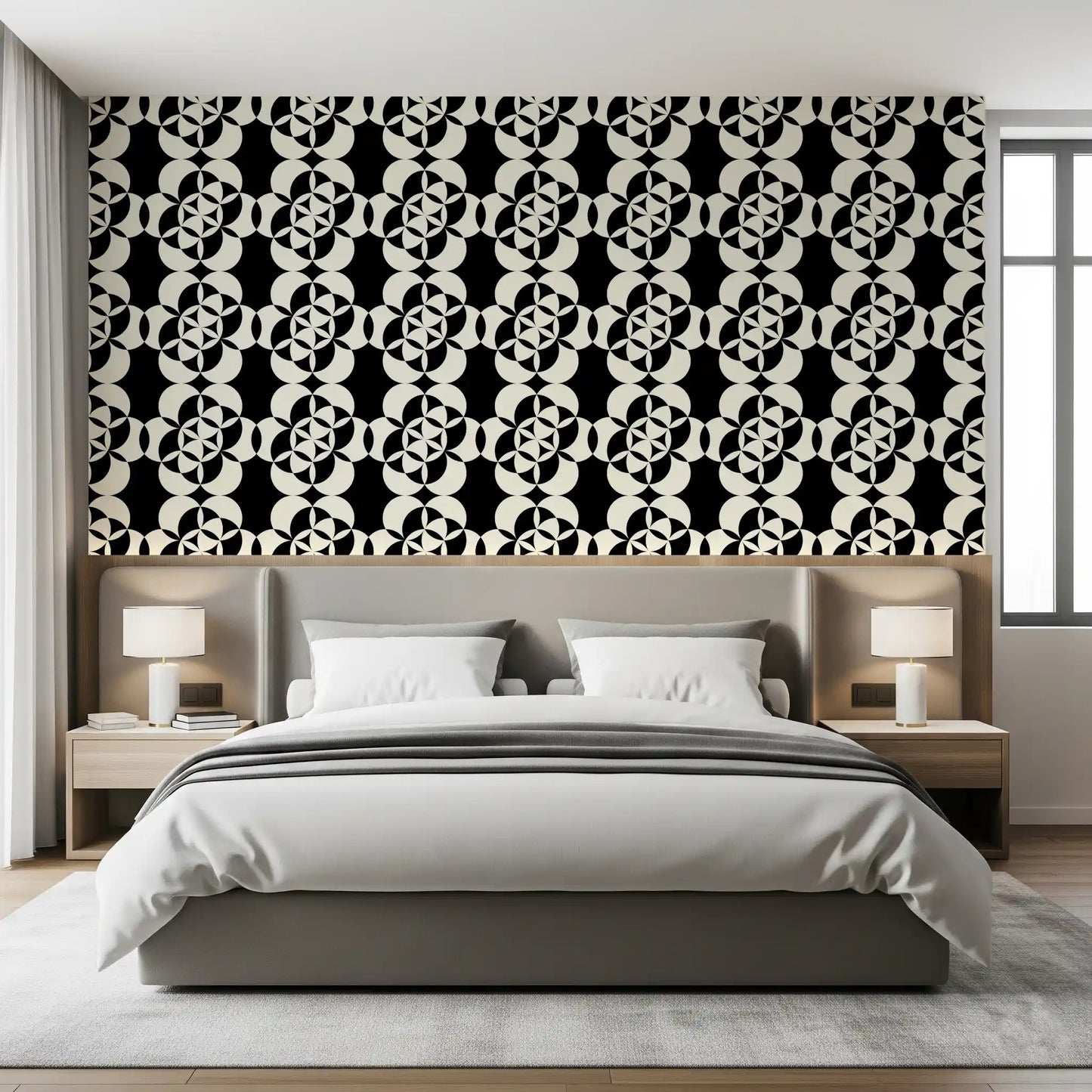 Graphic Circular Grid Monotone Decor Wallpaper⁠