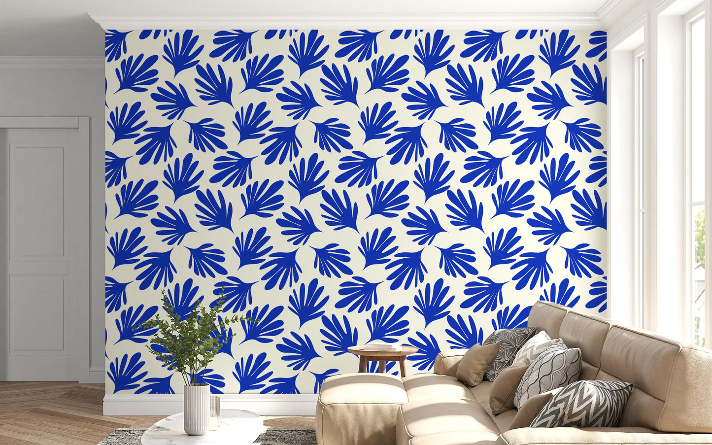 Bold Cobalt Leaf Silhouette Wallpaper⁠