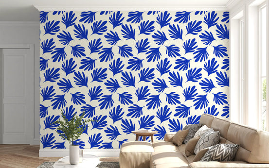 Bold Cobalt Leaf Silhouette Wallpaper⁠