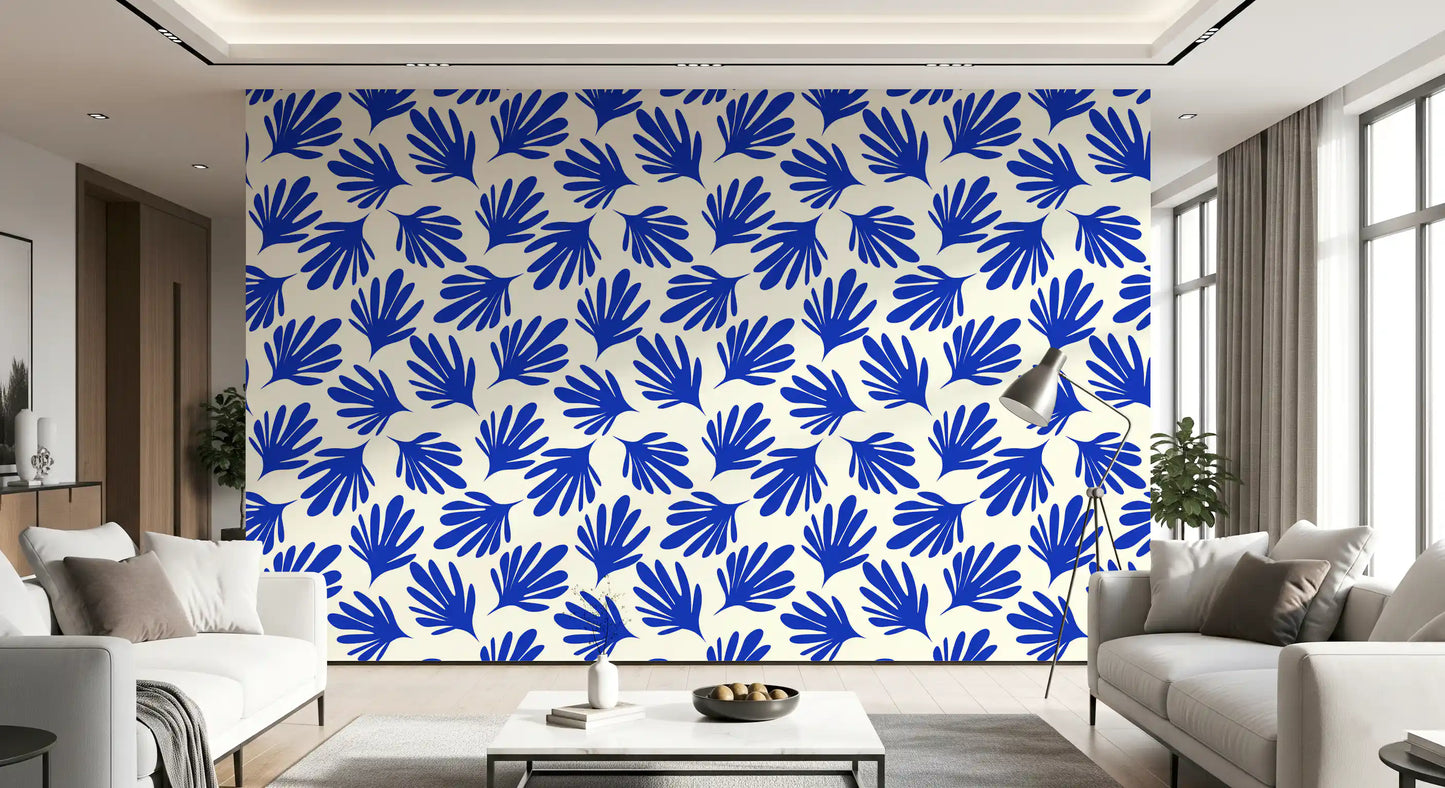Bold Cobalt Leaf Silhouette Wallpaper⁠