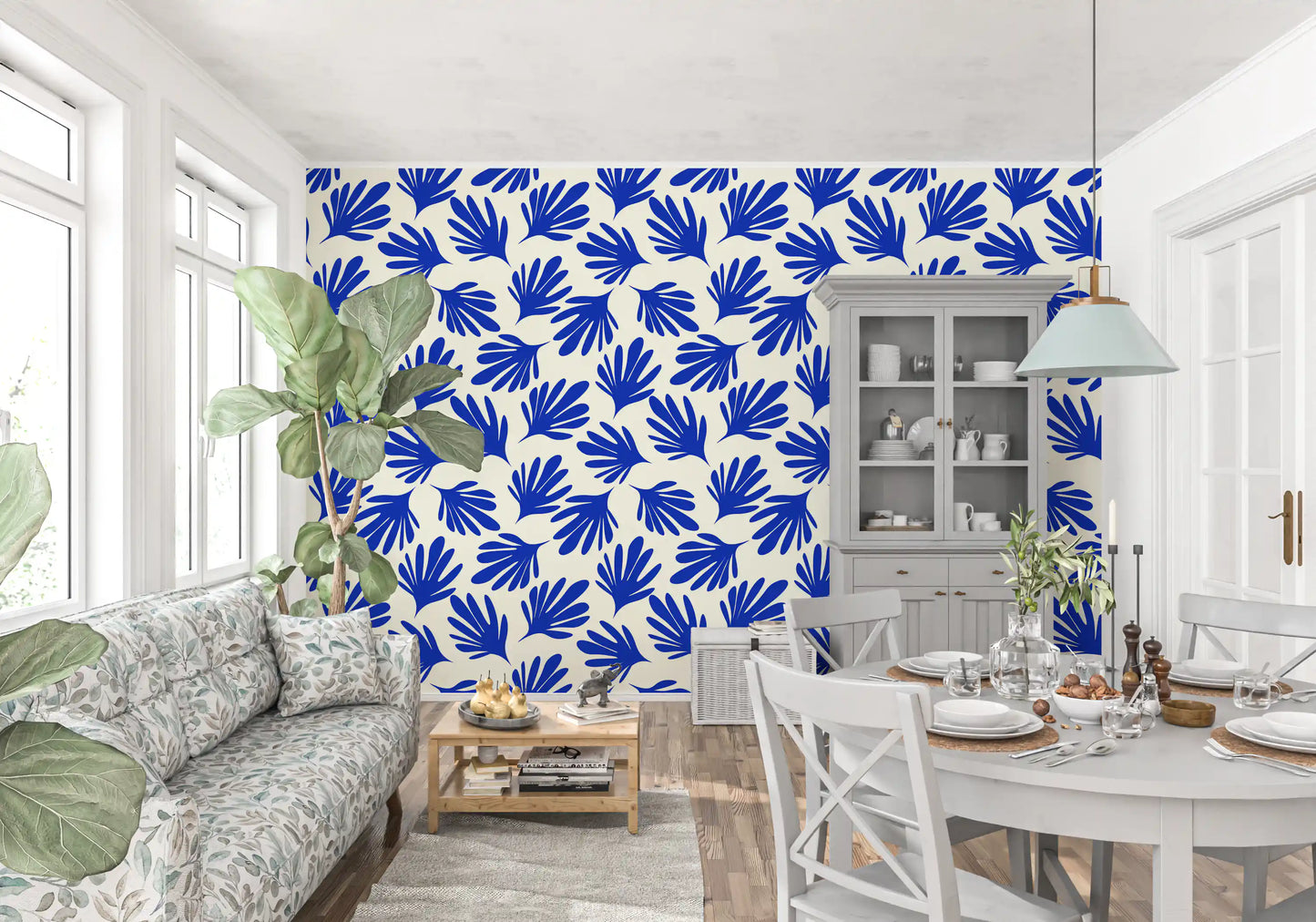 Bold Cobalt Leaf Silhouette Wallpaper⁠