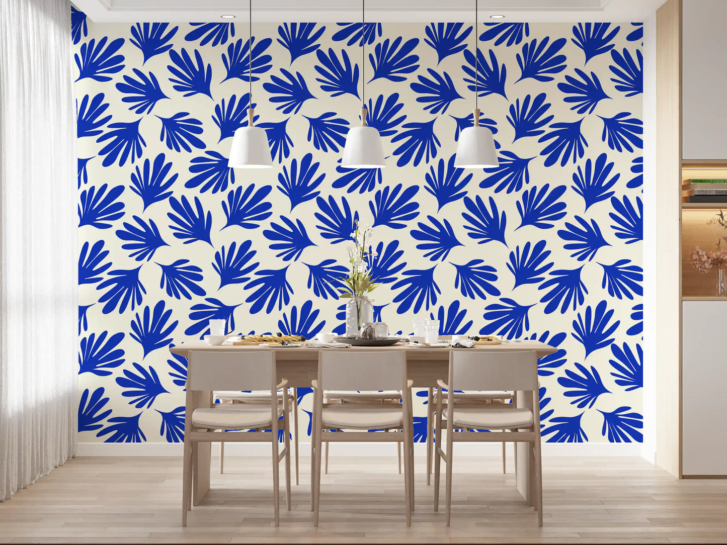 Bold Cobalt Leaf Silhouette Wallpaper⁠