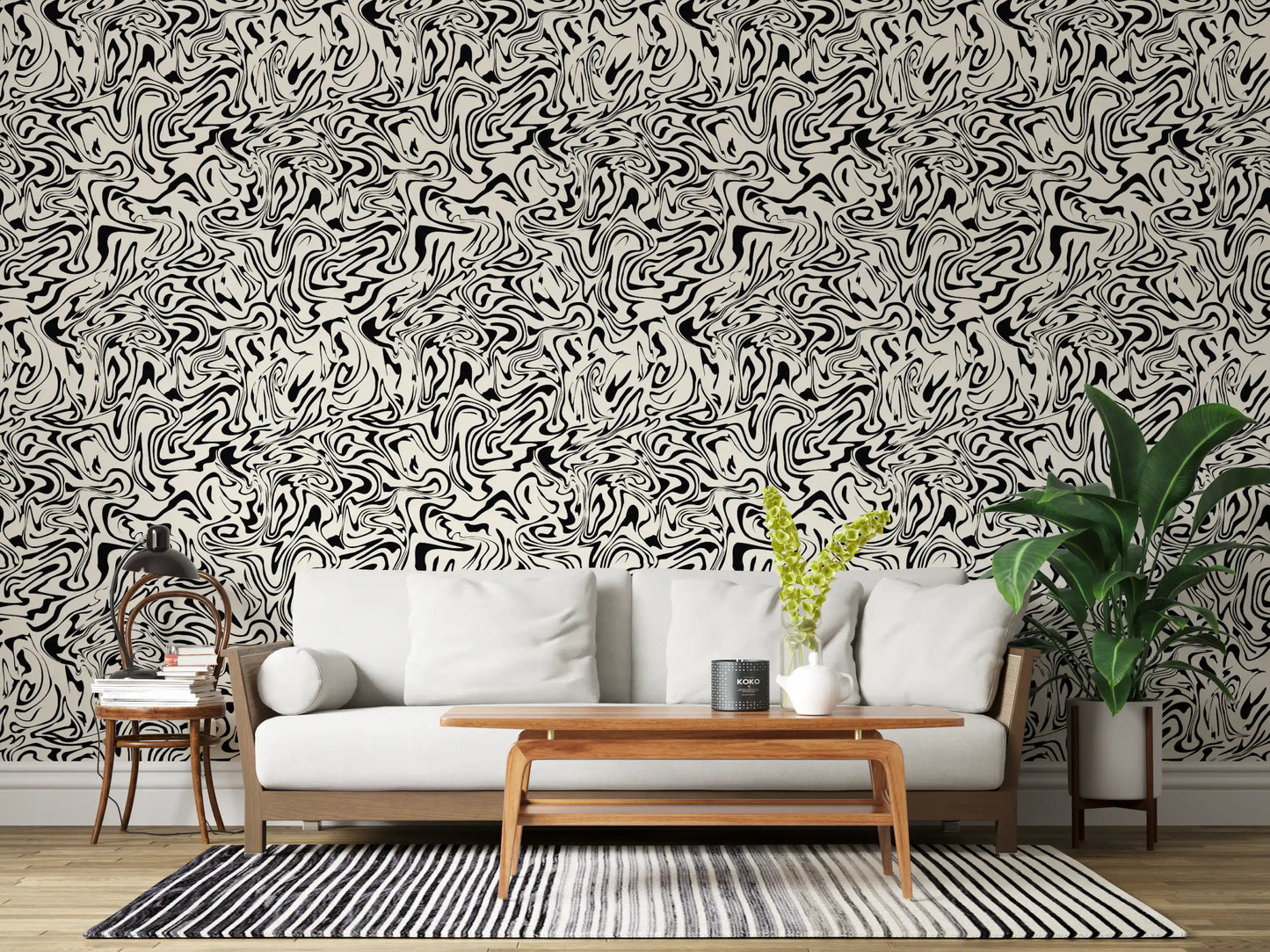 Black and White Fluid Marble Swirls Wallpaper⁠