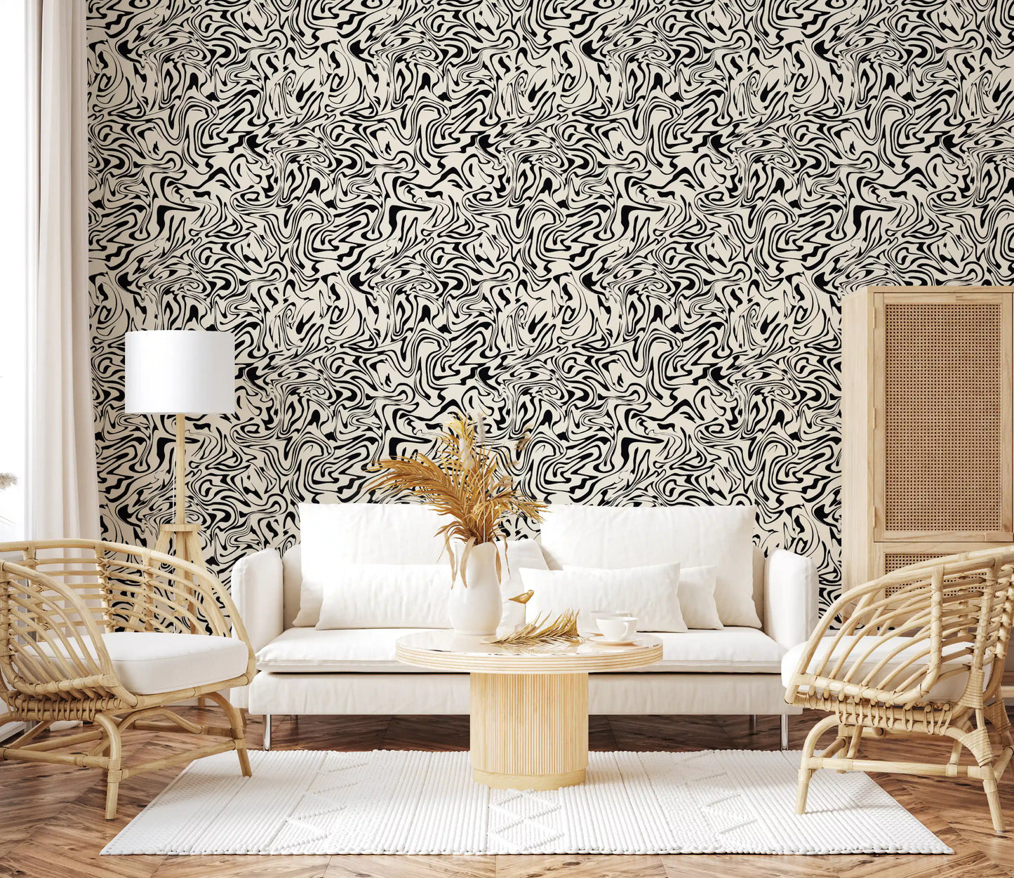 Black and White Fluid Marble Swirls Wallpaper⁠