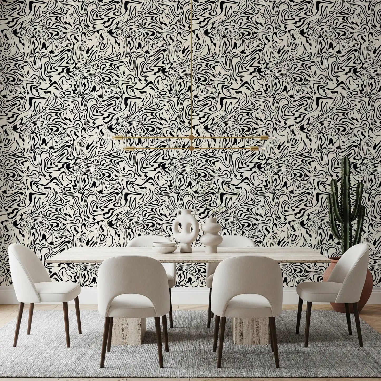 Black and White Fluid Marble Swirls Wallpaper⁠
