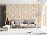 Cream and White Geometric Lattice Wallpaper⁠