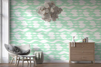 Soft Sage Wavy Linear Pattern Wallpaper⁠