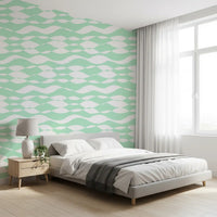 Soft Sage Wavy Linear Pattern Wallpaper⁠