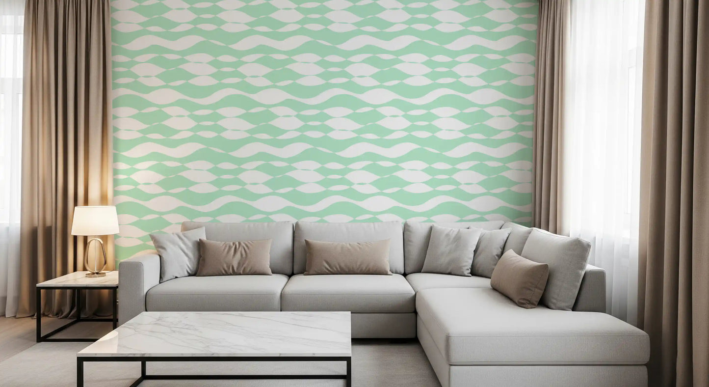 Soft Sage Wavy Linear Pattern Wallpaper⁠