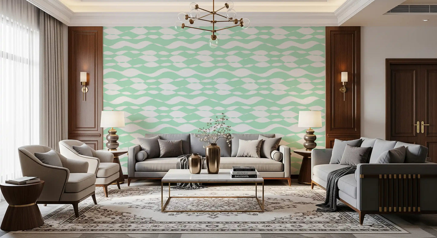 Soft Sage Wavy Linear Pattern Wallpaper⁠