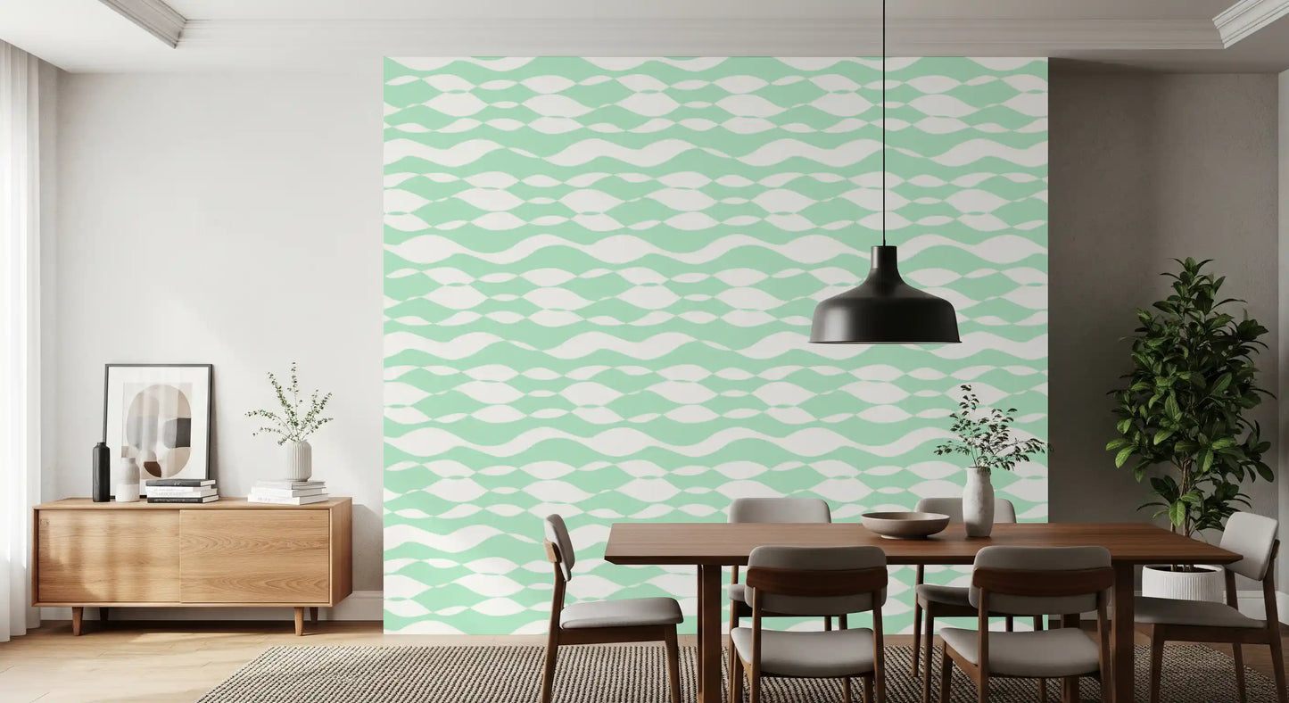 Soft Sage Wavy Linear Pattern Wallpaper⁠