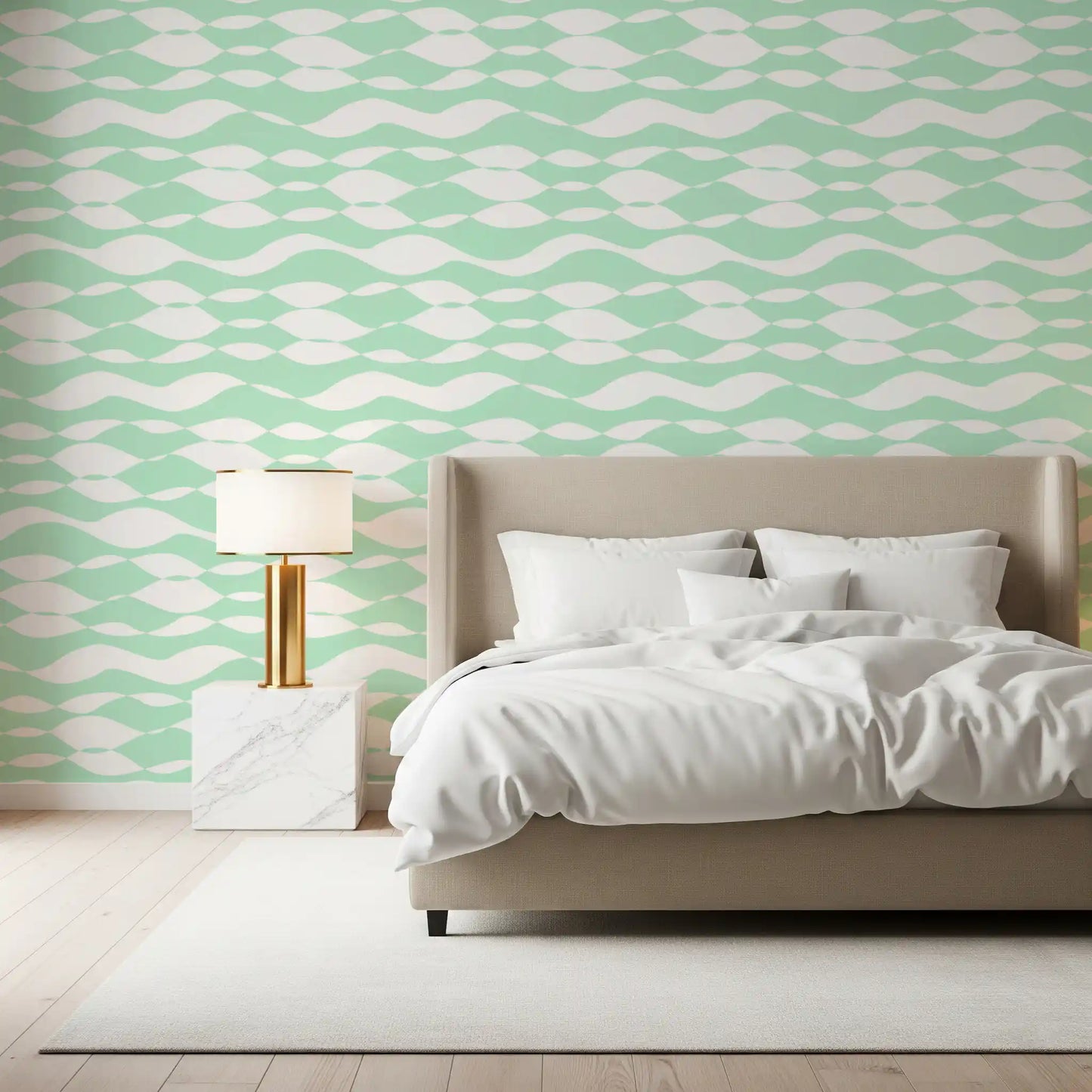 Soft Sage Wavy Linear Pattern Wallpaper⁠