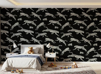 Monochrome Cheetah Motion Pattern Wallpaper⁠