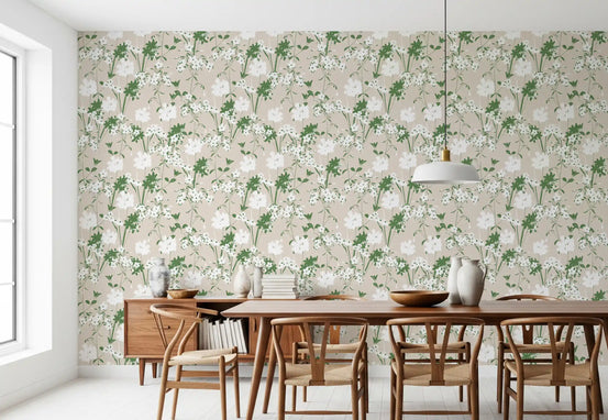 Meadow flowers in white and sage fill this Minimalist Silhouette wallpaper GD12237
