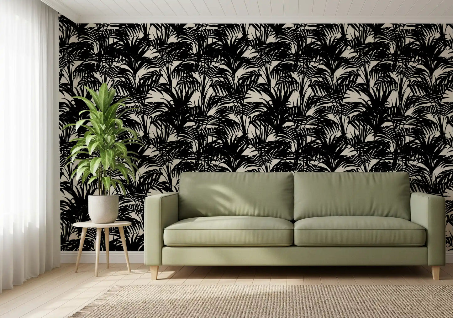 Monochrome Tropical Palm Silhouette Wallpaper⁠