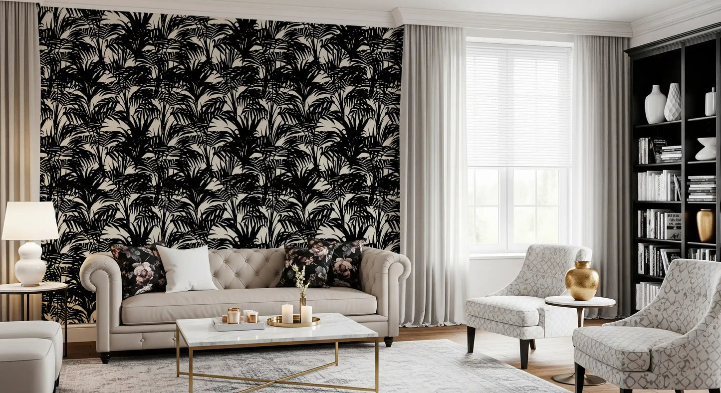 Monochrome Tropical Palm Silhouette Wallpaper⁠