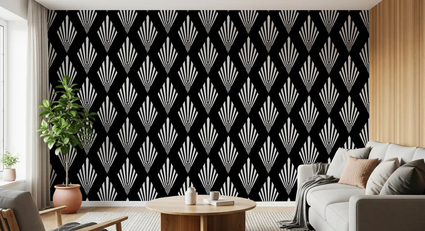 Monochromatic Art Deco Fan Pattern Wallpaper⁠