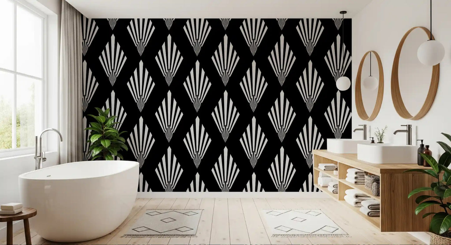 Monochromatic Art Deco Fan Pattern Wallpaper⁠