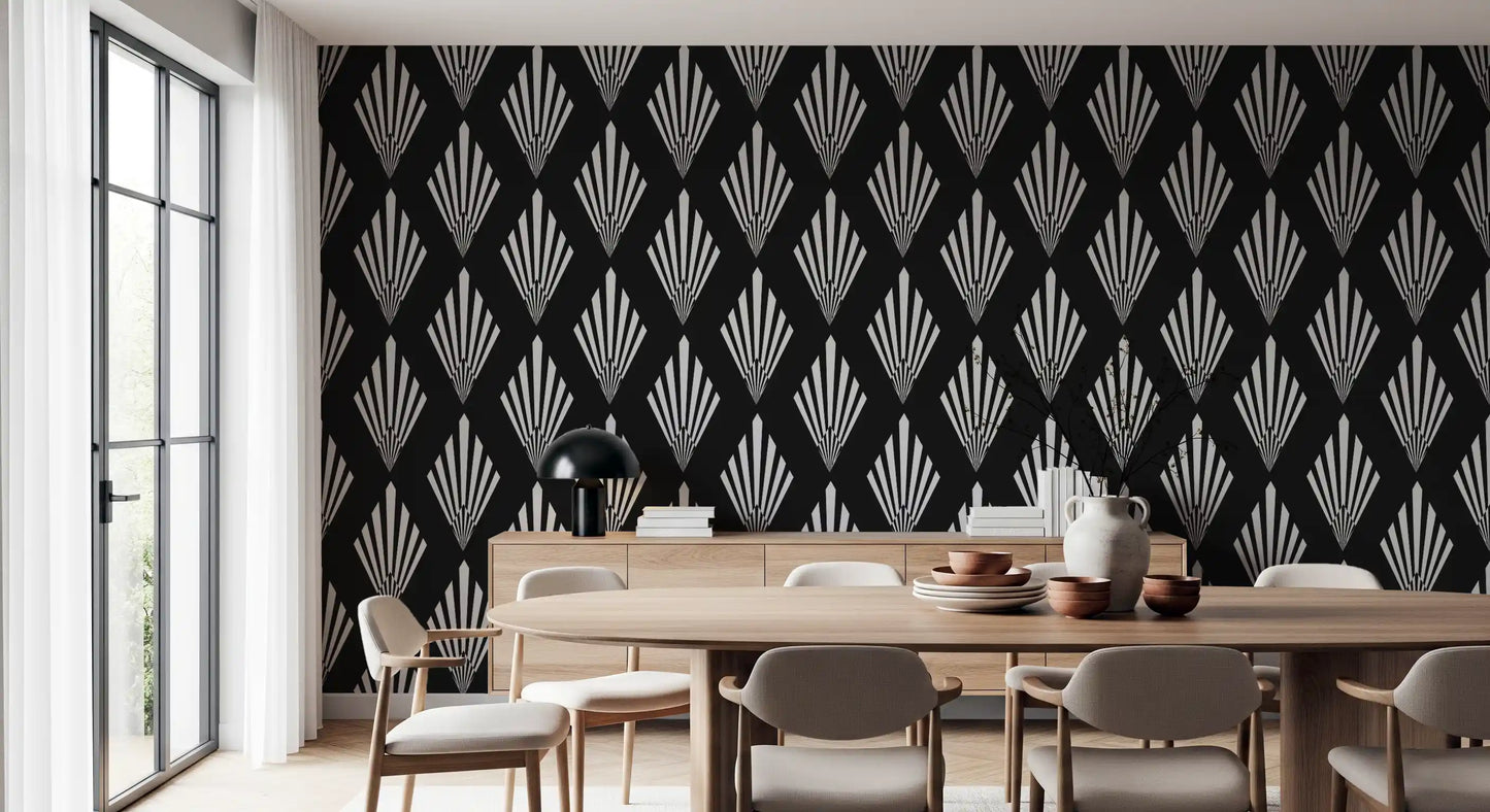 Monochromatic Art Deco Fan Pattern Wallpaper⁠